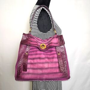 Yves Saint Laurent Croc Embossed Magenta Shoulder Bag